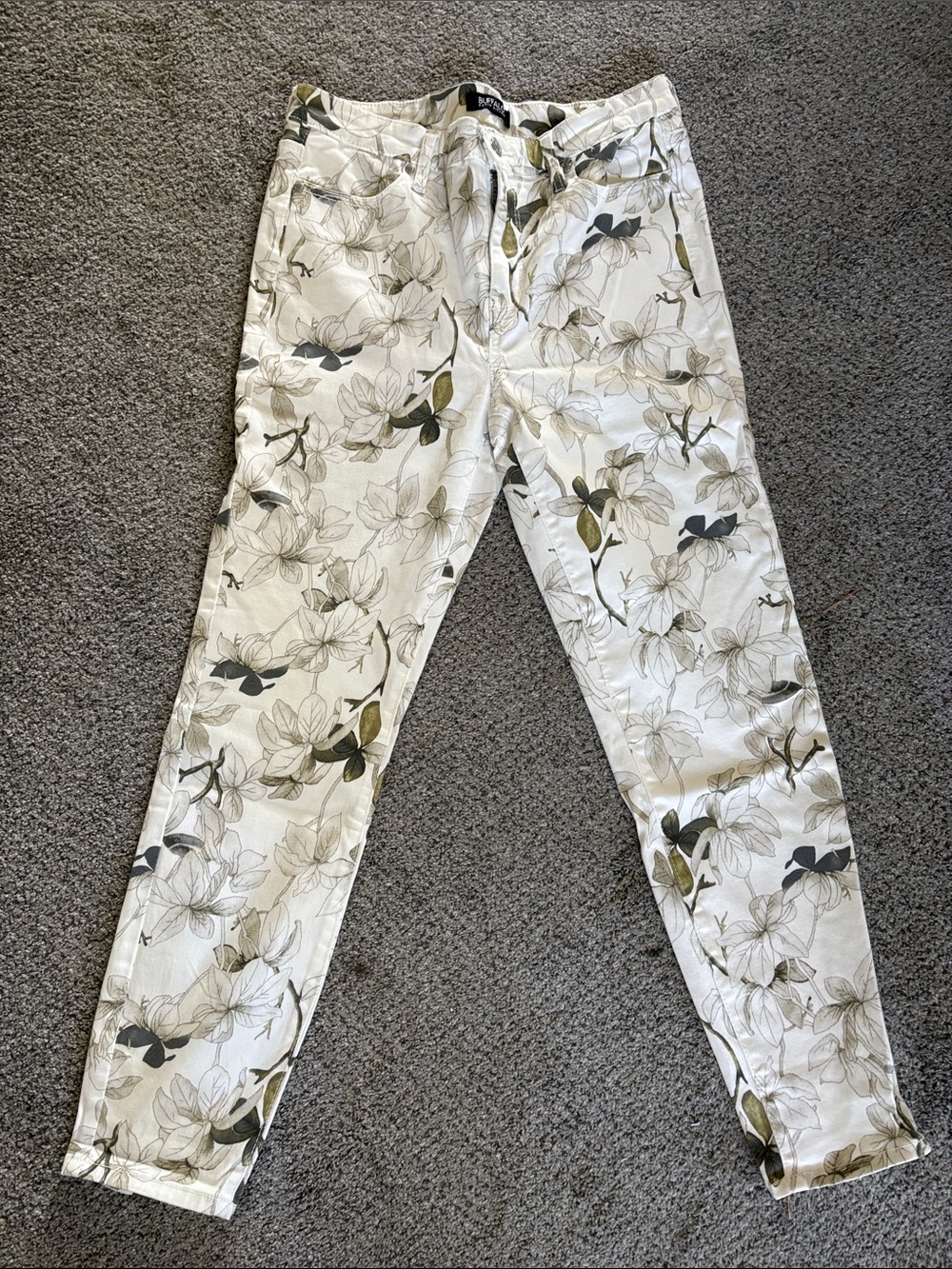 Floral Print White Women's Jeans